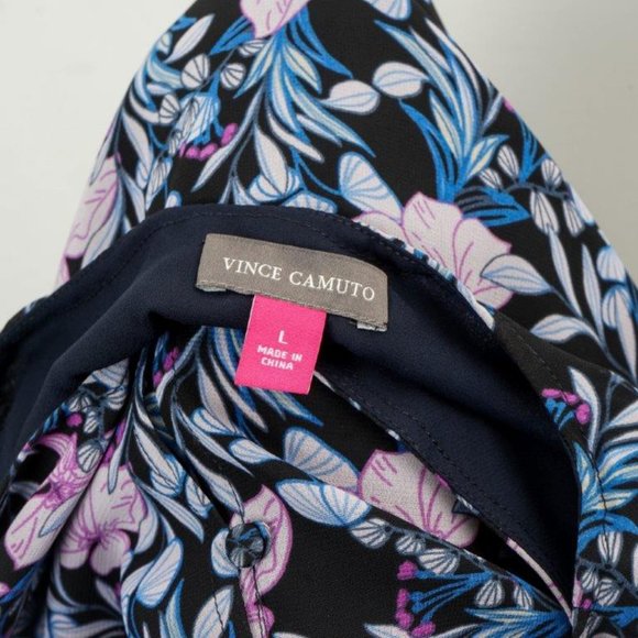 NWT Vince Camuto Navy Floral Tiered Ruffle-Sleeve V-Neck Top -Large - Picture 6 of 6